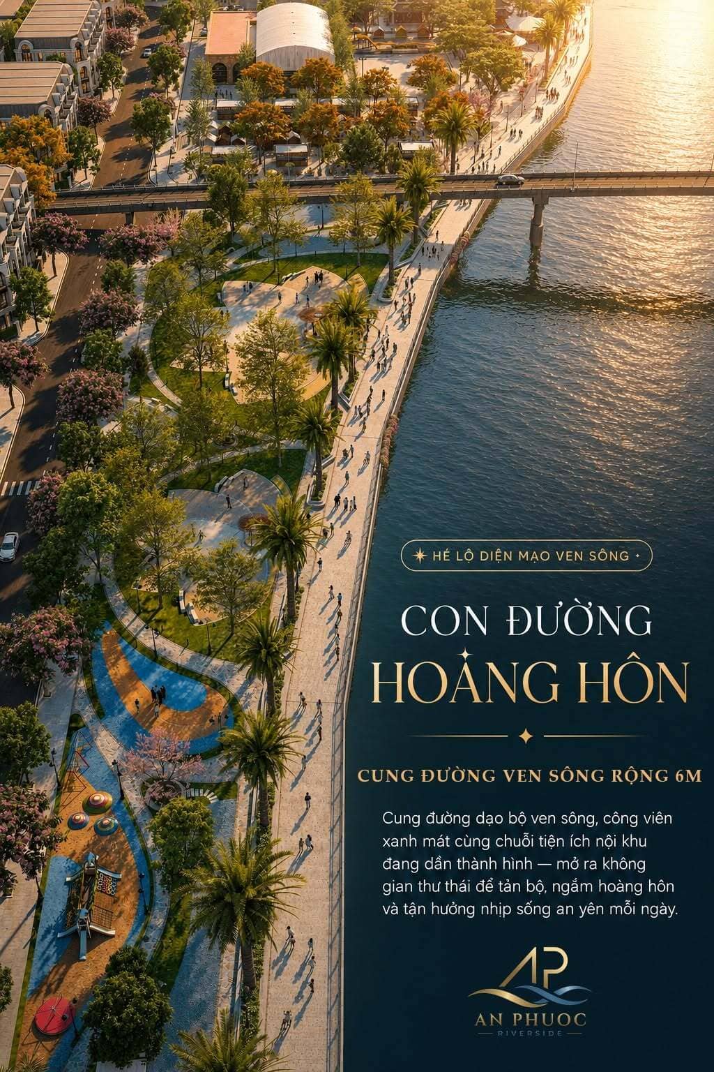 Con đường hoàng hôn ven sông tuyệt đẹp rộng sáu mét tại dự án An Phước Riverside